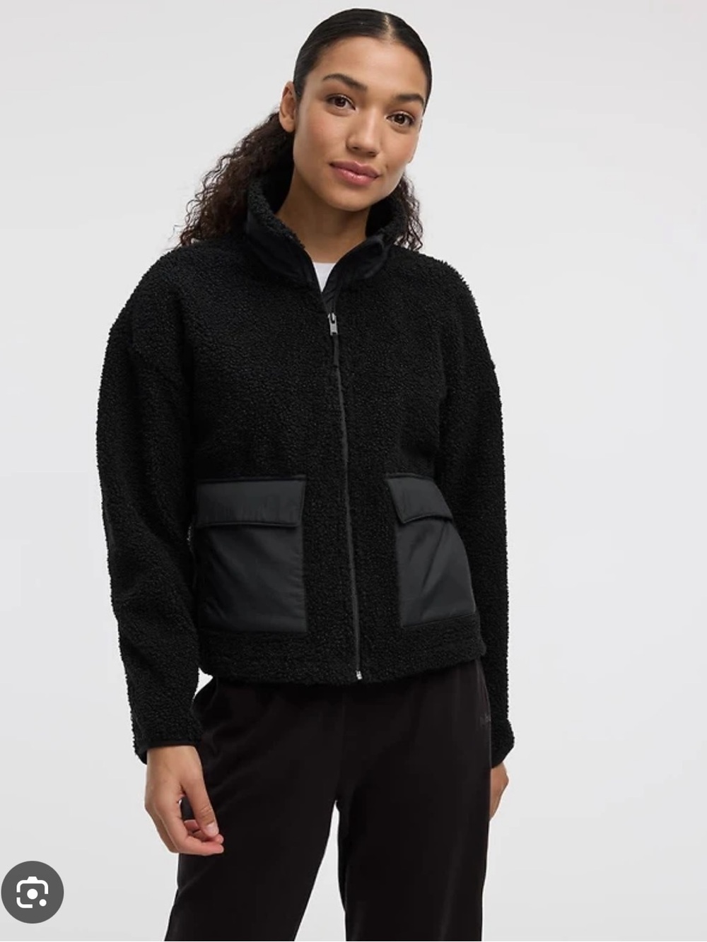 Reitmans Black Teddy Sherpa Jacket with Front Patch Pockets